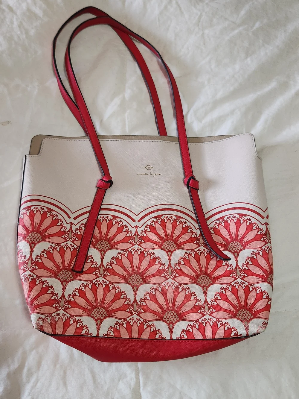 Nanette Lepore White and Red Floral Tote